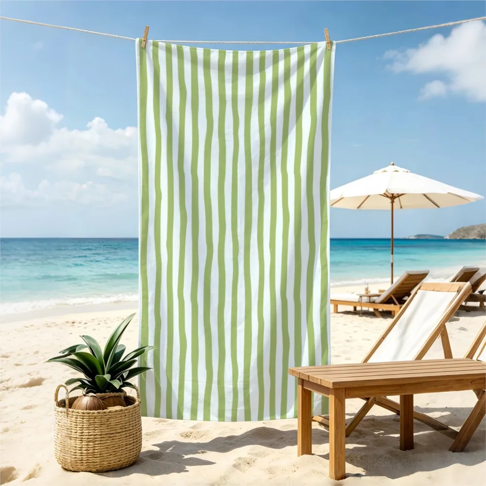 1pc minimalist light green printed beach towel, absorbent and quick drying swimming towel, 250gsm ultra-fine fiber beach towel,