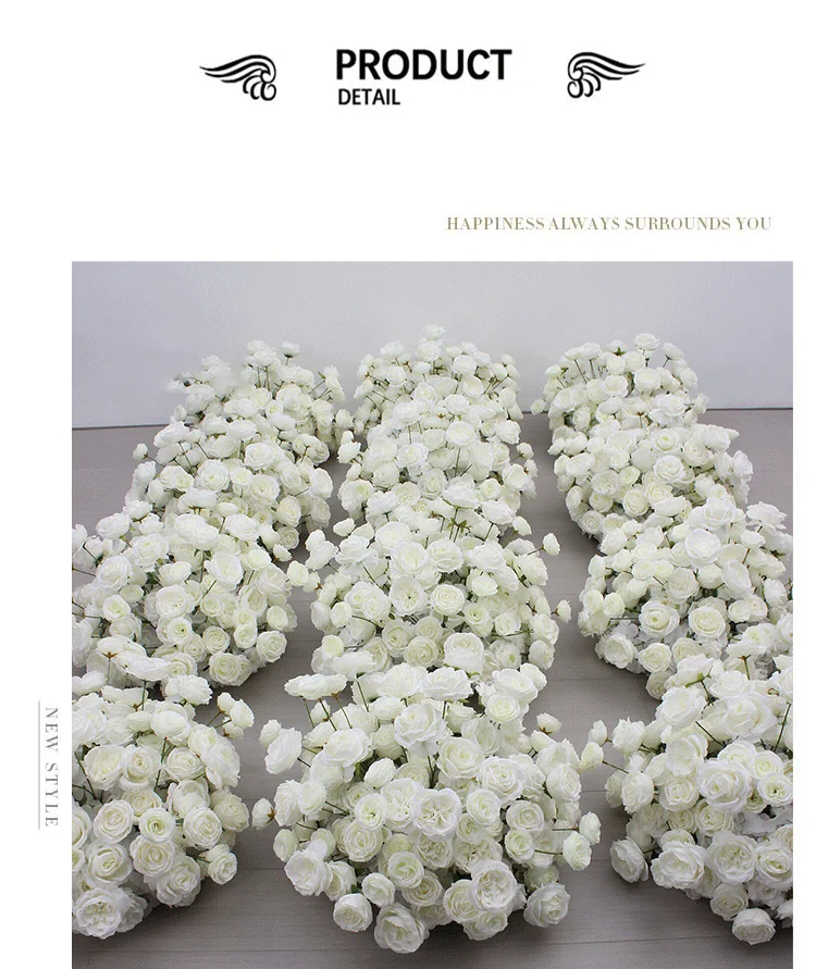 Weiße Serie Luxuriöse Künstliche Hortensien-Rosen-Blumenreihe Dekoration Hochzeitshintergrund Boden-Blumenarrangement Event-Requisiten – Detail 4