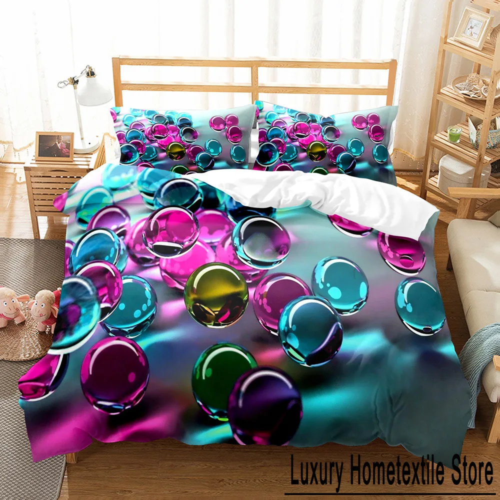 Glass Ball Duvet Cover Set Microfiber Colored Transparent Marbles Bedding Set Childhood Toys for Boy Teen Queen King Quilt Cover