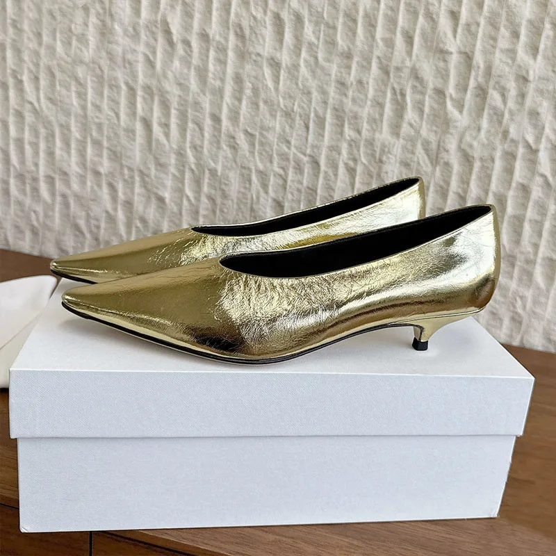 

New Dress Shoes Women's Solid Color Sexy Thin Heels Sandals Pointed Toe Genuine Leather Low Heels Single Shoes Summer Pumps