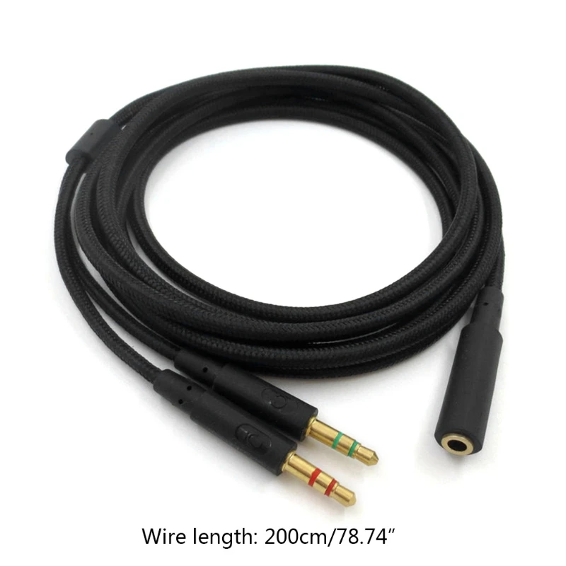 3.5mm Universal 2 in 1 Gaming Headphone Extend Cable for HYPERX Cloud II/for Alpha/Cloud Flight Headphone For Comp