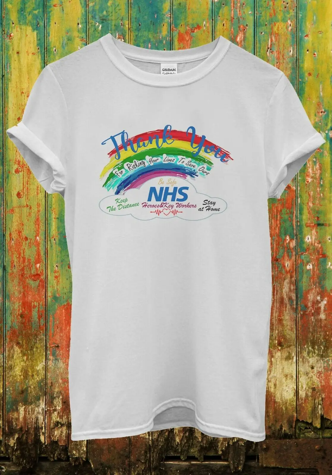 Thank You NHS Rainbow T Shirt Heroes Be Safe Stay Home 2543