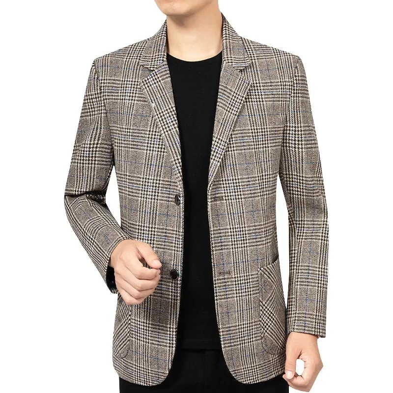 New Spring Autumn Men Formal Wear Plaid Blazers Jackets Business Casual Suits Jackets Quality Male Slim Fit Blazers Size 4XL