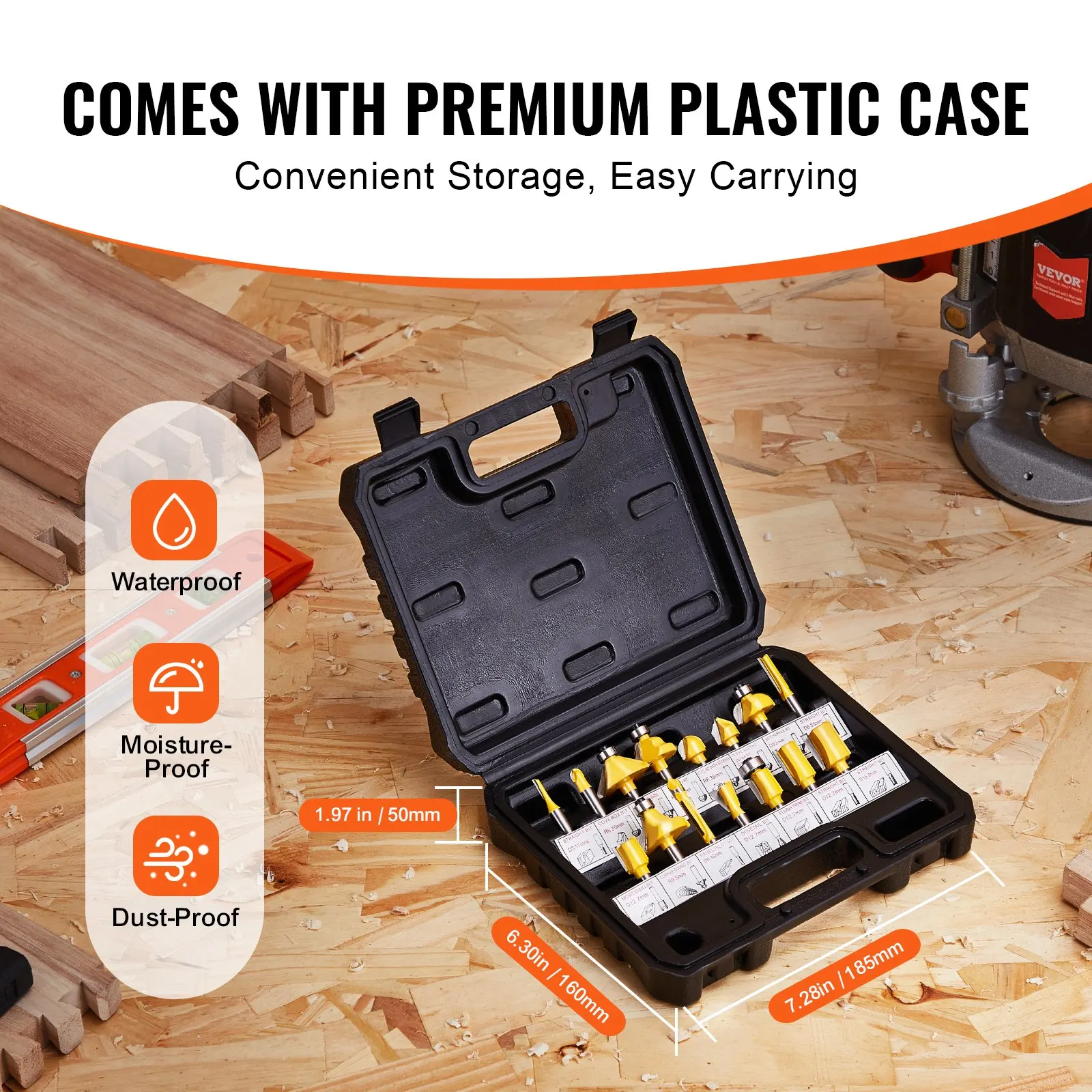 Router Bits Set 15 Pieces Carbide Router Bit Shank Carrying Case