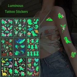 5 Sheets Luminous Tattoo Stickers Temporary Colorful Animal Dinosaur Tattoo Fake Tattoo for Body Hand Face