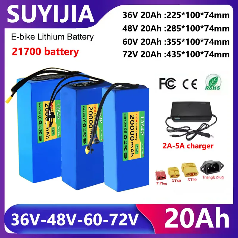 36V 48V 60V 72V 20Ah 21700 High-power Rechargeable Lithium Battery Pack 800w -1440w with Built-in 30A BMS Protection