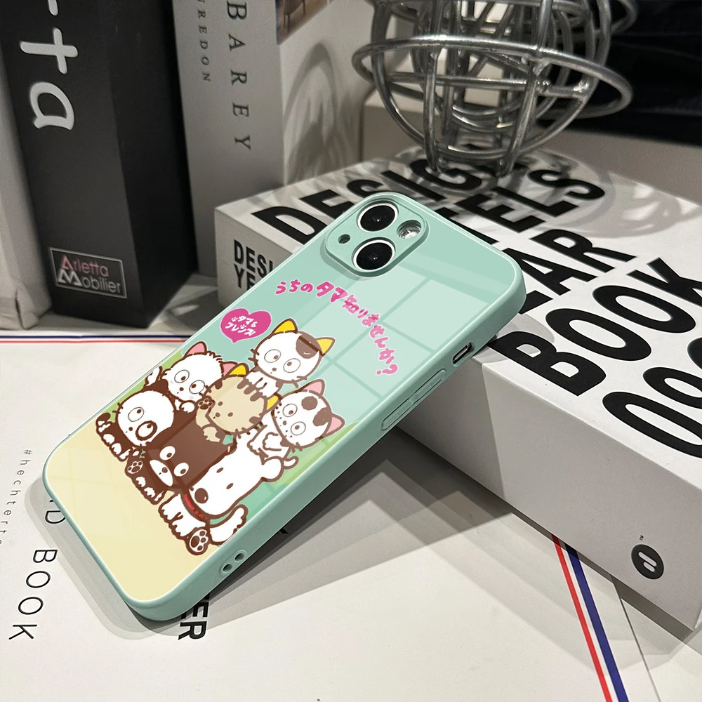 For Iphone 14 Cute Tama and Friends Phone Case Glass 14 13Pro Plus X 13 Pro MAX XR XS MINI Stained Glass Covers