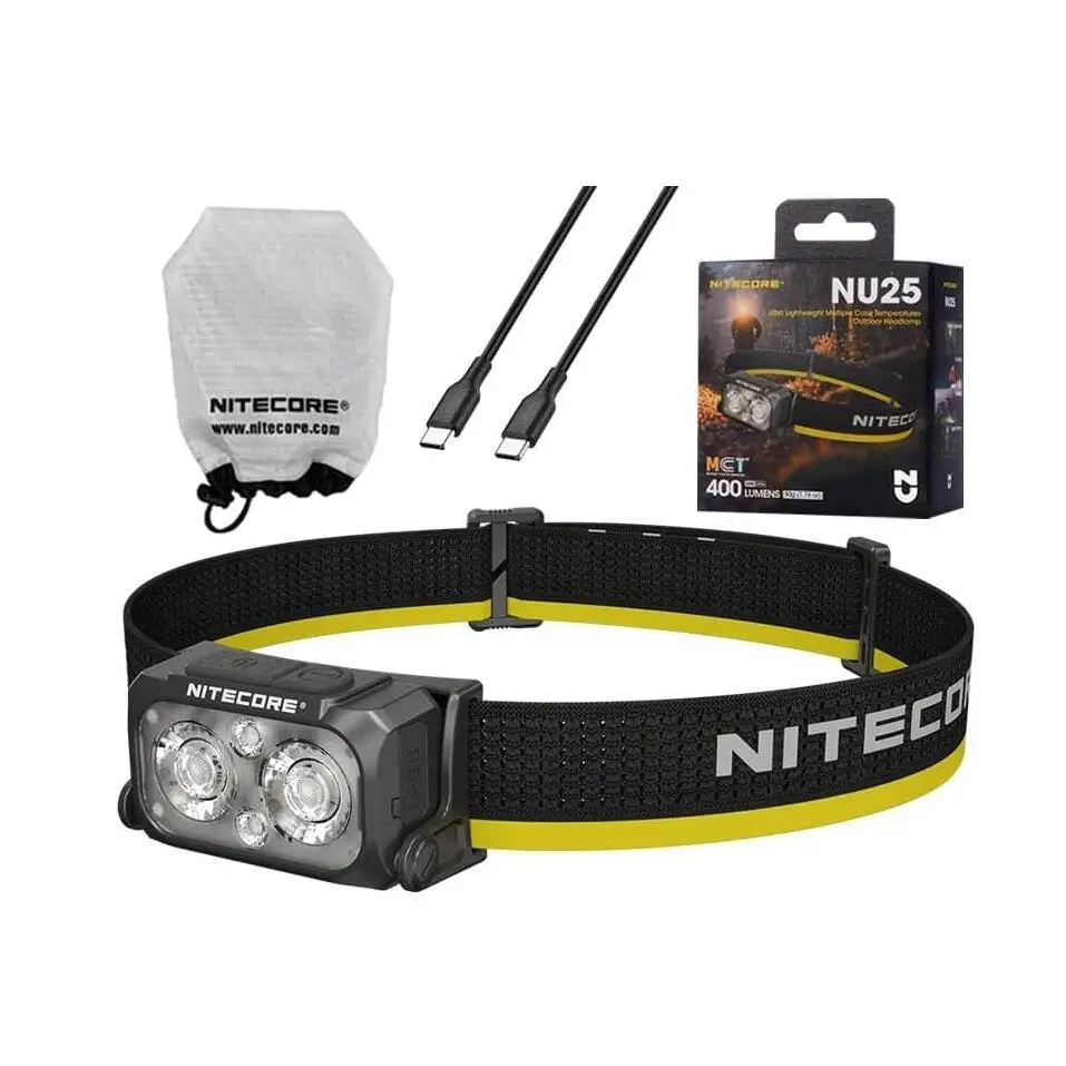Nitecore NU25 MCT Linterna frontal con luz de temperatura de color múltiple 400 lúmenes Bolsa de material difuso y carga USB-C Eco Sensa