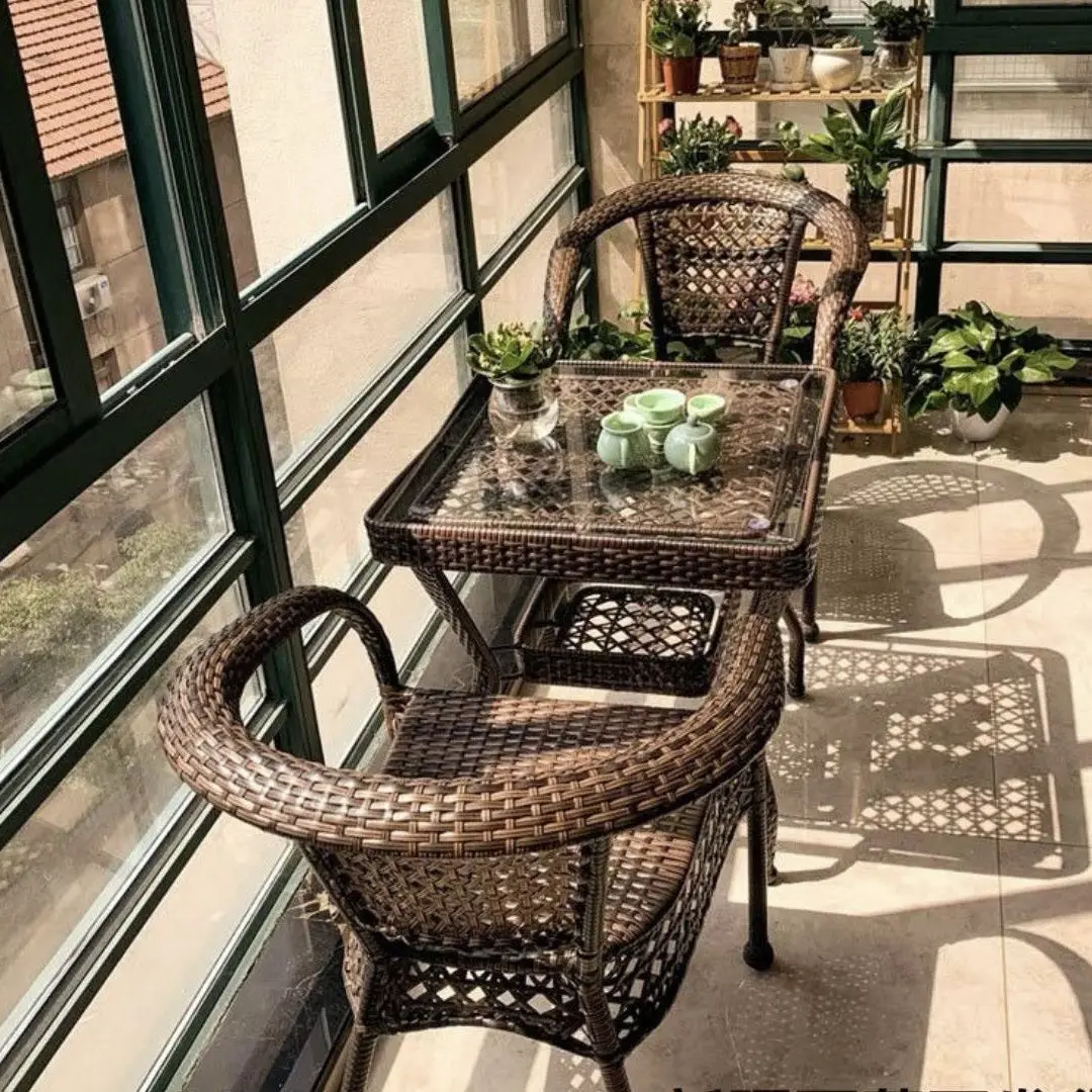 Balcony small table chair rattan chair three-piece set set outdoor leisure tea table chair outdoor courtyard waterproof back cha