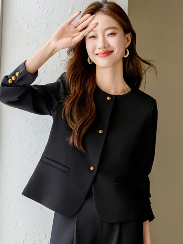 

plus Size 300 Pou Bla Lapel Suit Jaet Women's Faion Versatile Design Korean Sle Loose Fit Long Sve Autumn Coat