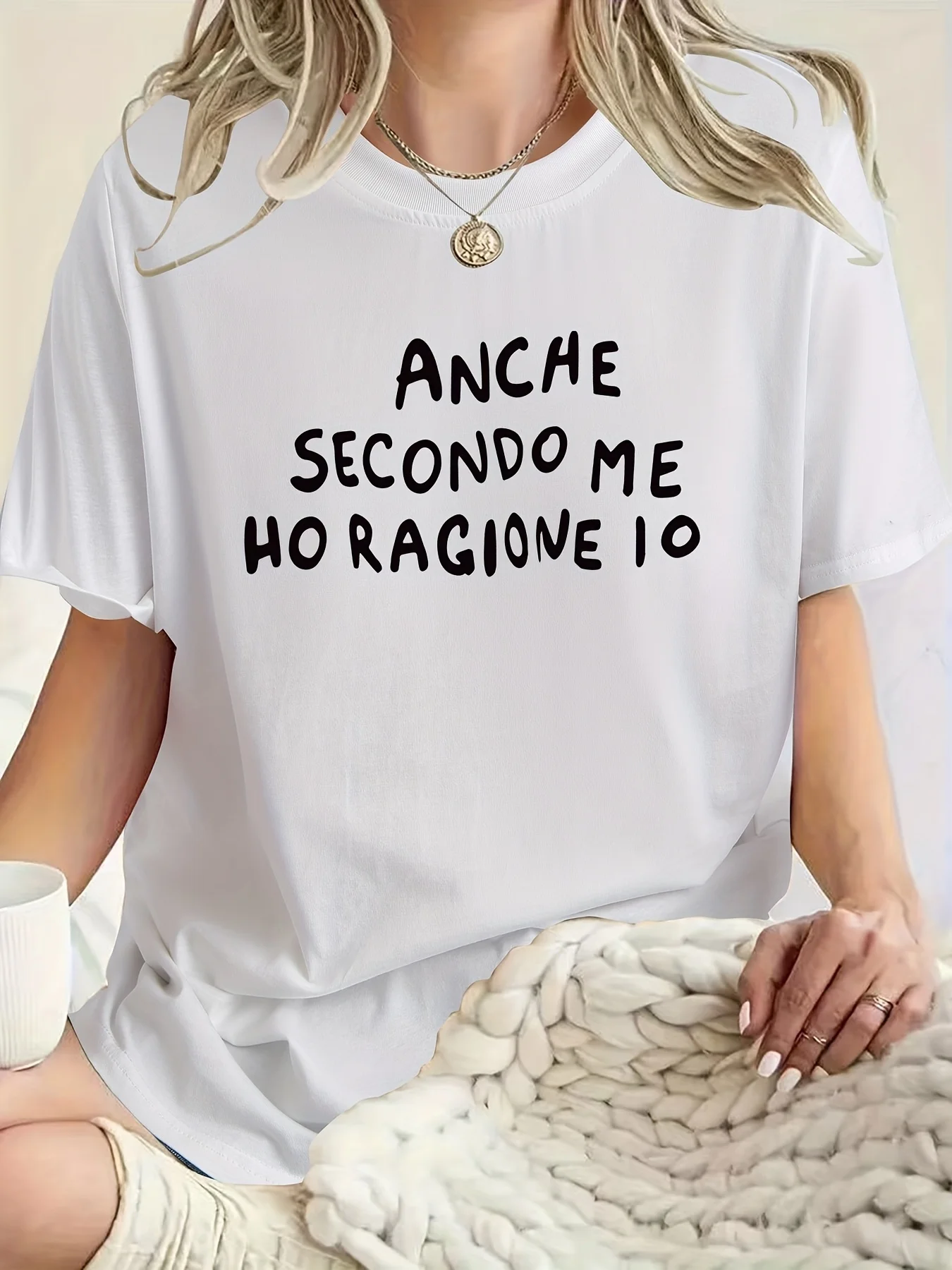 2026 Summer Women Casual Short Sleeve TShirt Italian Letter Print Top with Black Graphic Round Neck Regular Fit H-Silhouette Top