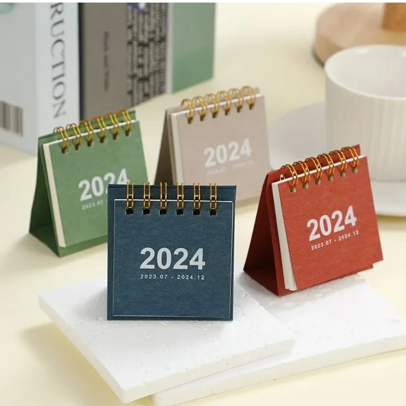 Mini 2024 Desk Calendar Simple English Calendar Book with Stickers Daily To Do List Agenda Organizers Stationary Office Supplies