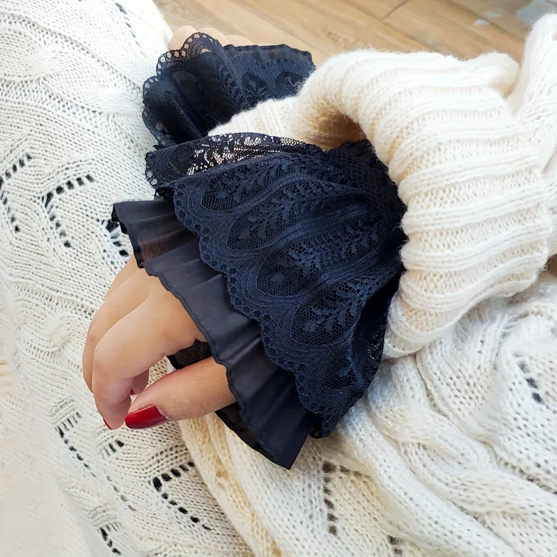 Autunno e inverno doppio polsino finto bellissimo pizzo hollow lace cuff decorazione manica cuciture