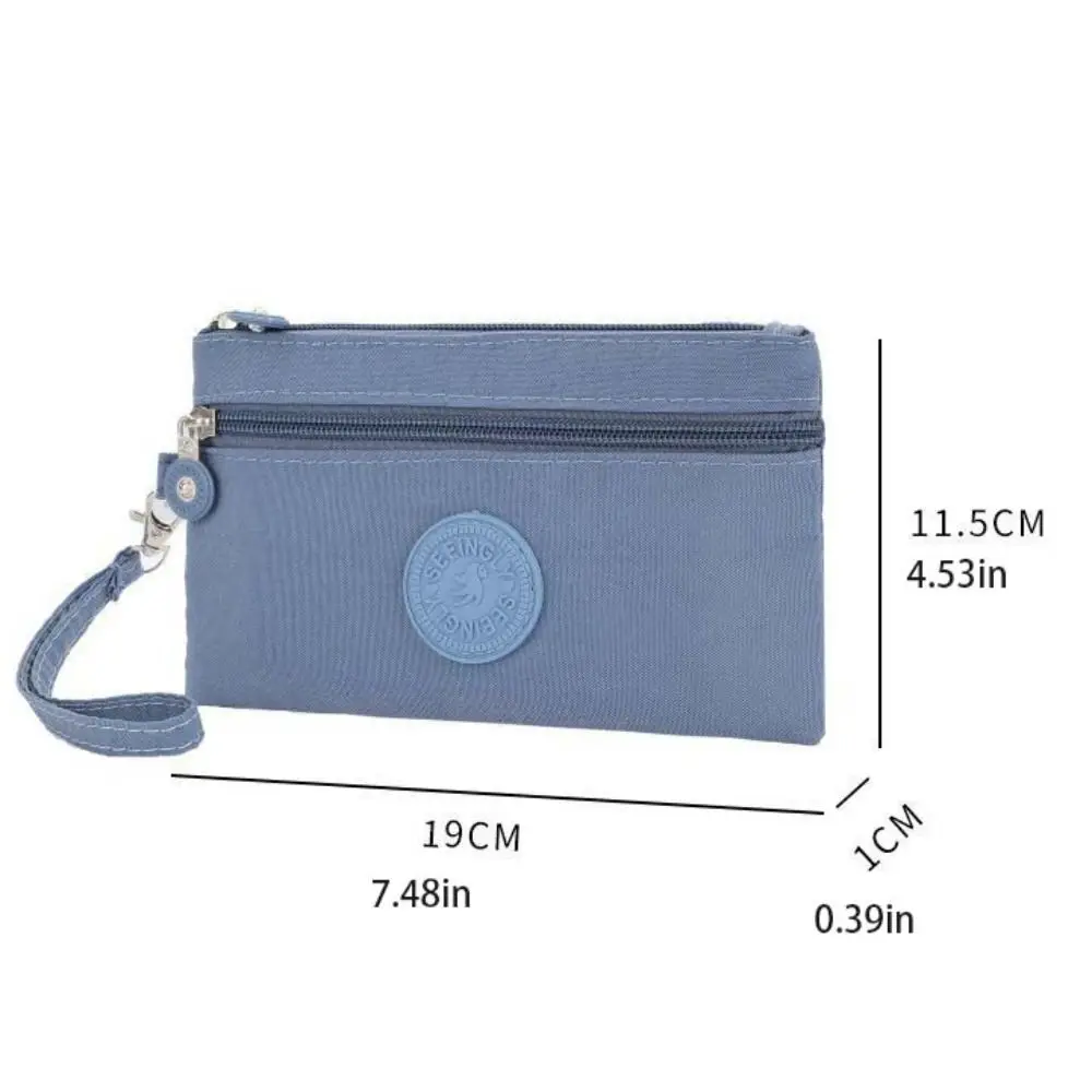 Korean Simple Zipper Coin Purse Letter Double Layer Nylon Wallet Money Bag With Lanyard