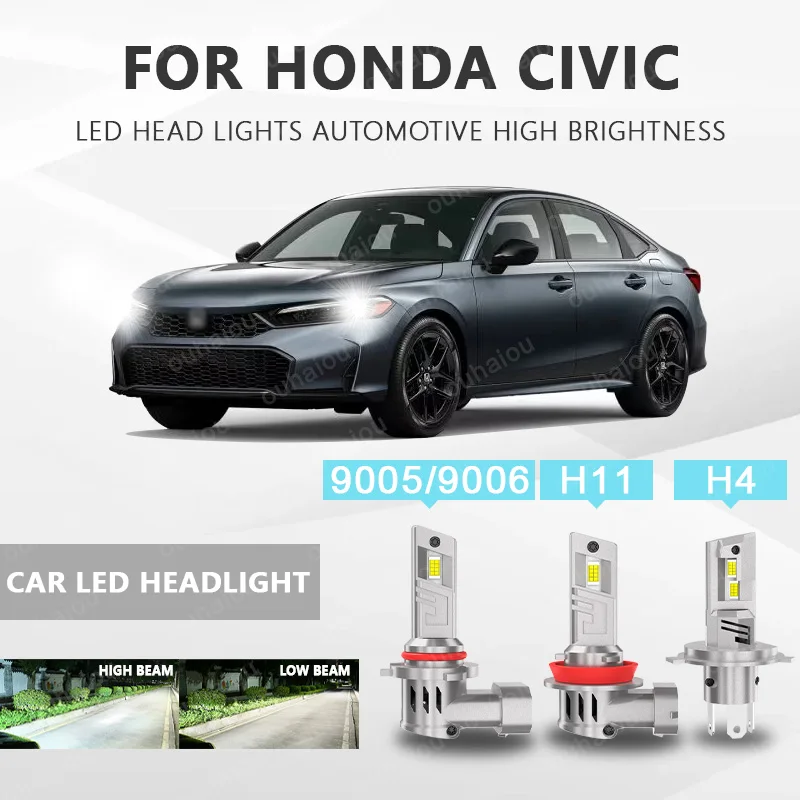 

For HONDA Civic 2PCS H4 H7 H11 Light LED Chips Head Lamp 9005 9006 Fog Lights Bulb Accessories with heat sink