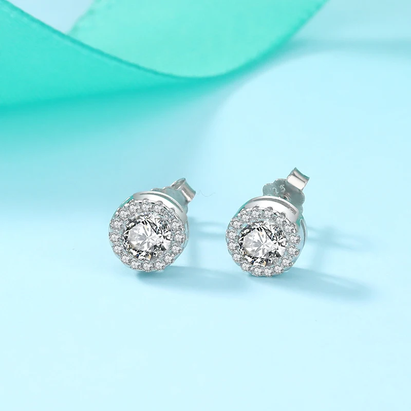 

925 Sterling Silver Round Bling Zircon Stud Earrings серьги High Quality Luxury Romantic Crystal Earrings For Women Jewelry Gift