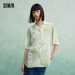 Semir Short Sleeve Shirt Women Mid-length Loose Cuban Collar 2023 Summer New Full-print Blouse