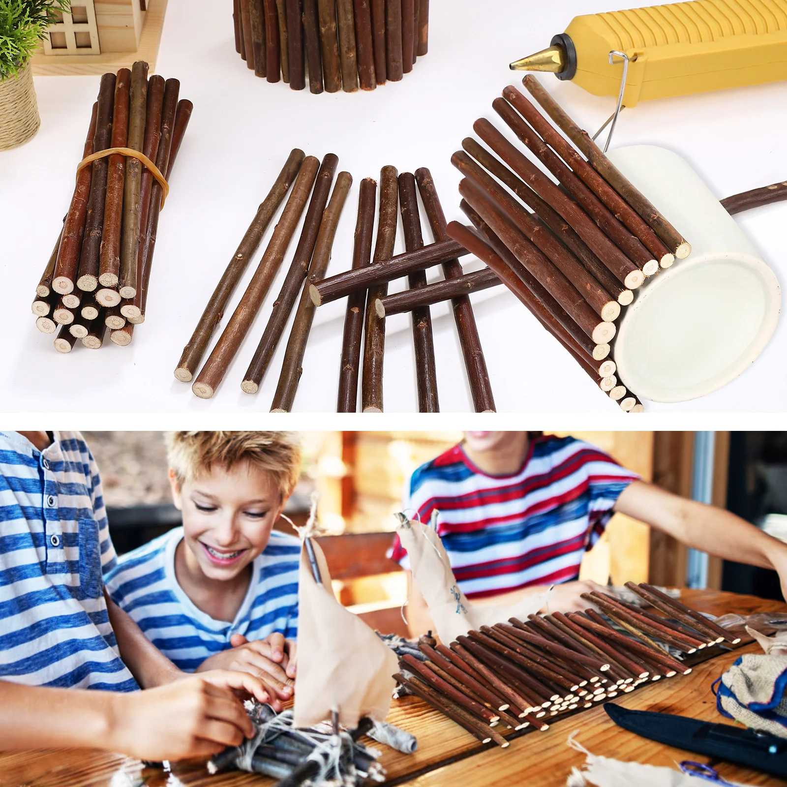 

50Pcs Wooden Sticks for Crafts Original Shape and Texture Sturdy Multi-Purpose Use in Artworks and Decorations