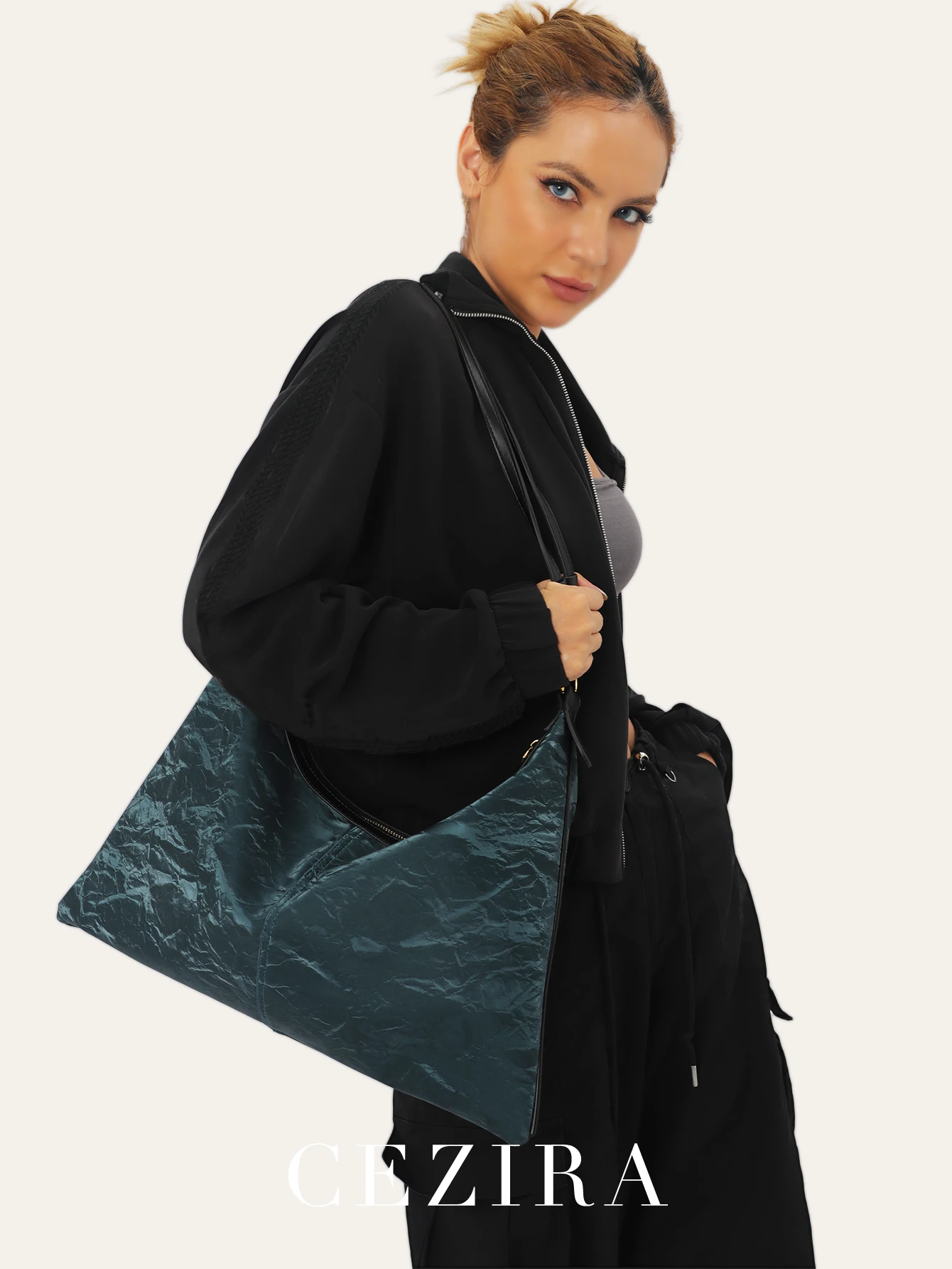 

CEZIRA Luxury Large Capacity Shoulder Bag for Women PU Vegan Leather Hobo Handbag Niche Design Fashion Double Straps Tote Purses