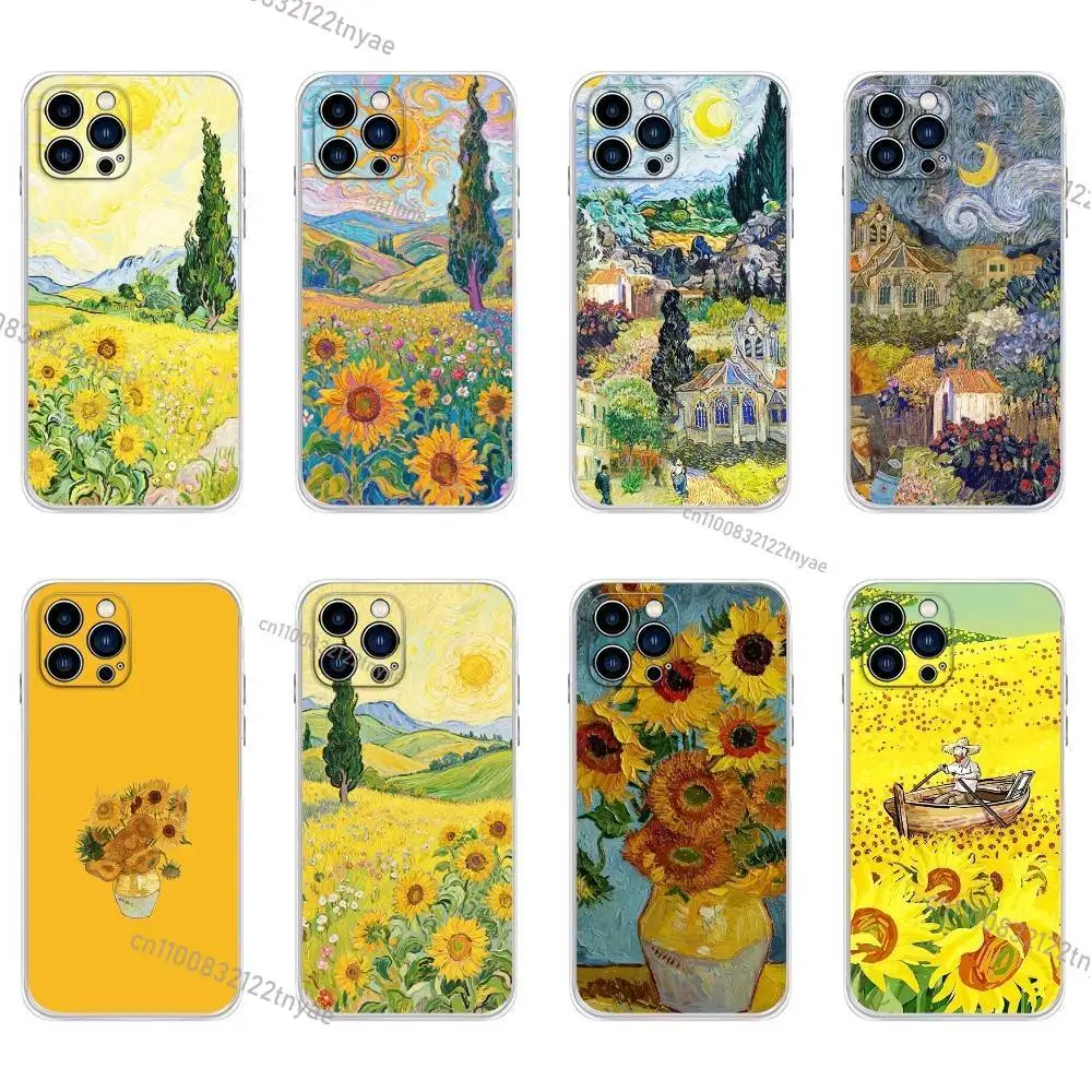 

Van Gogh Starry Sunflowers Phone Case for iPhone 17,16,15,14,13,12,11 Pro Max,Mini,E,Air,Anti-Fingerprint Anti-Shock Rear Cover
