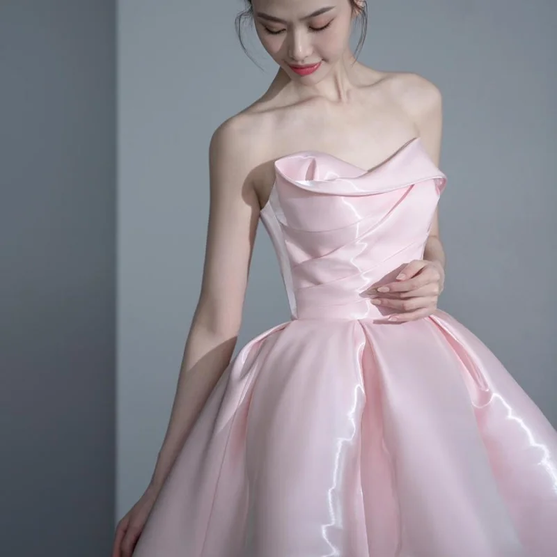 

Petite Engagement Dress Light Pink Off-Shoulder Slimming Casual Wear Party Evening Birthday Dress