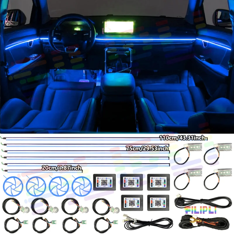 

22 in 1 Luxury Automotive Interior LED Ambient Light RGB 64 Color APP Control Hidden Design Refined Driving Atmosphere
