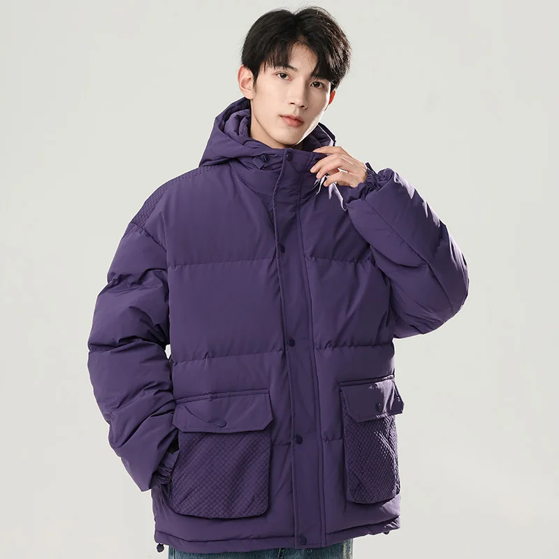 Man Down Jacket Winter Simple Solid Color Stand Collar Male Coat Thicken Cold-proof Long Sleeve Pocket Zipper Men Outerwear