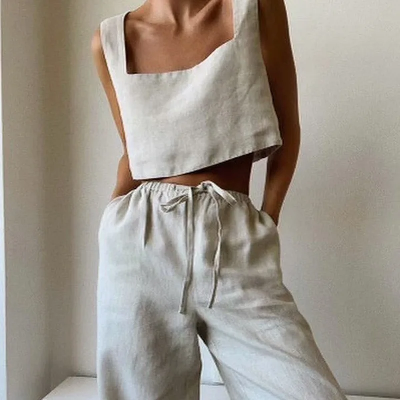NONE Linen Crop Top White 5
