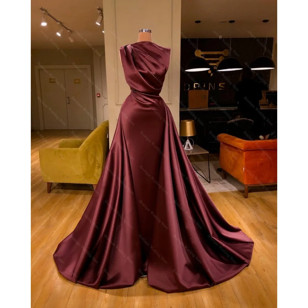 

Бордовые вечерние платья Шикарные плиссированные платья без рукавов с круглым вырезом для выпускного вечера Модные многослойные атласные вечерние платья длиной до пола 2025
