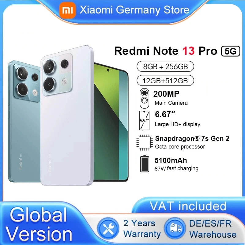 Xiaomi Redmi Note 13 Pro 5G Global Version Snapdragon 7s Gen 2 Octa Core 6.67