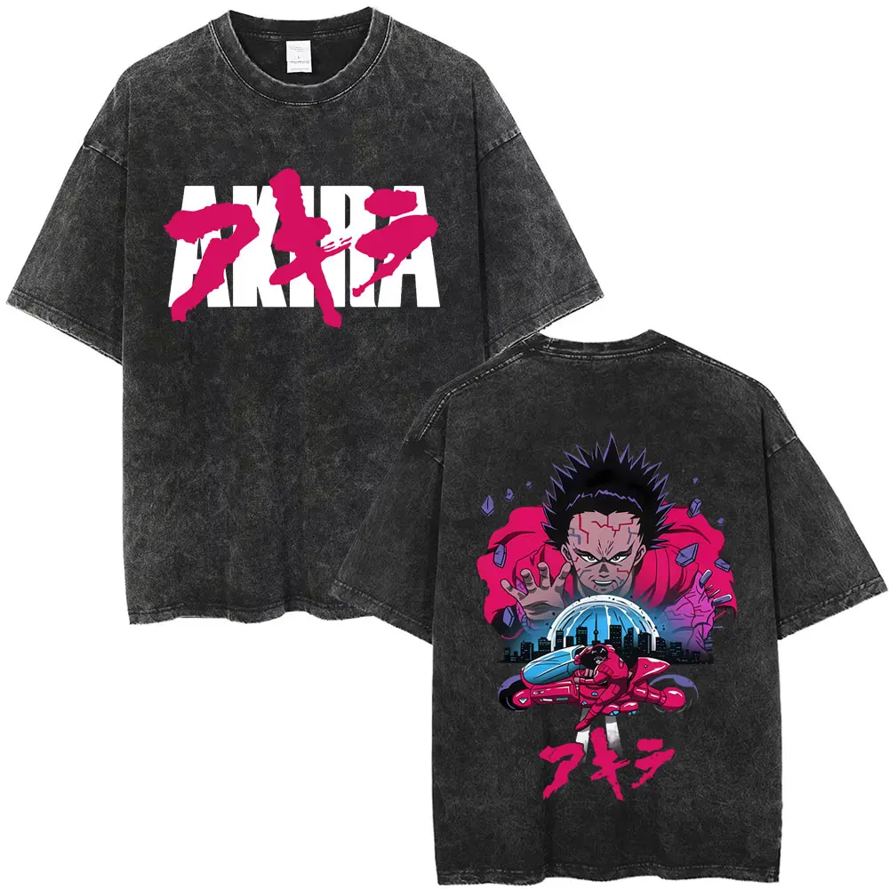 Japanese Science Fiction Cartoon Movie Anime Akira Shotaro Kaneda Shima Tetsuo Washed Vintage T Shirt Men's Oversized T-shirts