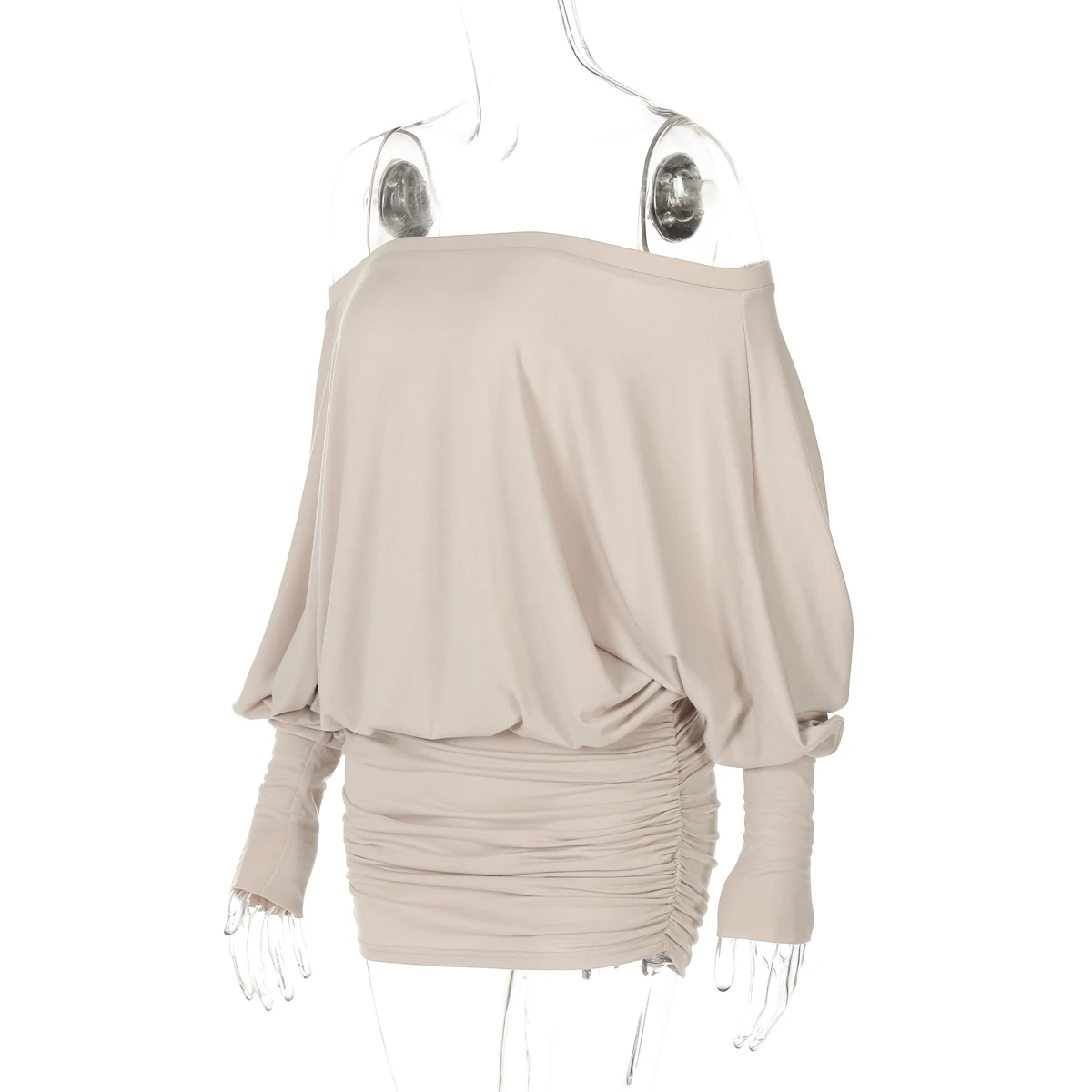 Dulzura Off Shoulder Long Sleeves Ruched Patchwork Mini Dress Women’S Sexy Elegant Casual Outfit Party Clubwear Spring Summer