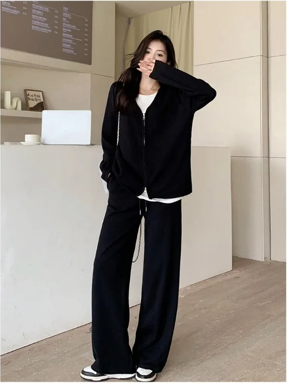 

plus Size Women's Casual Versatile Open Cardigan Top And High Waist Wide Leg Pants Two Piece Set Autumn New Sle Commute Kor...
