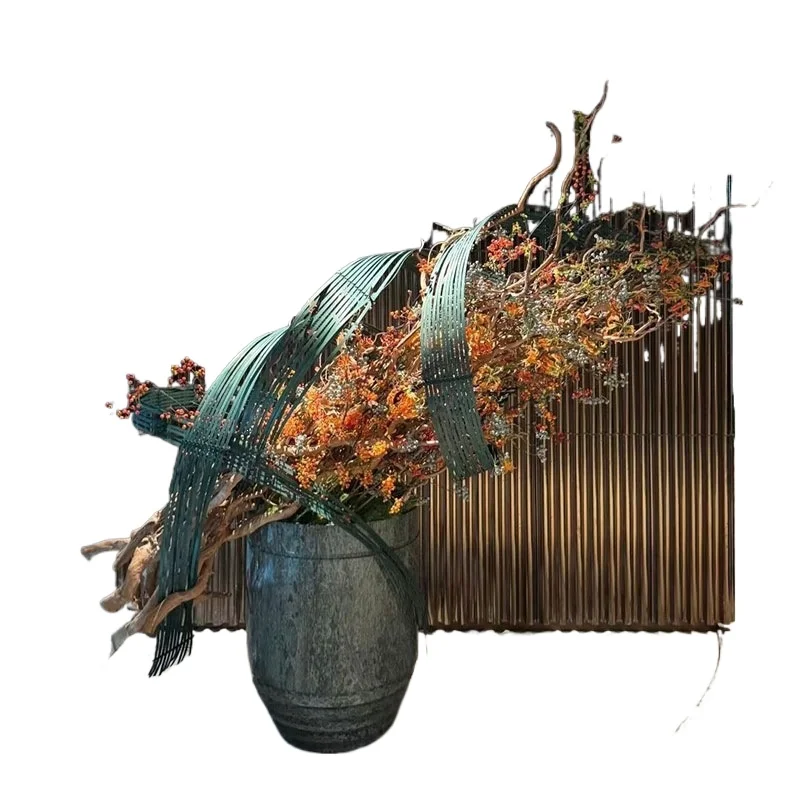 Medieval style large-scale floor-to-ceiling autumn color simulation immortal flower arrangement dry branch creative architecture