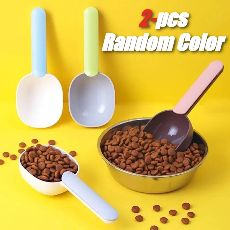 2pcs Random Dog Food Scoop Multifunctional Pet Feeding Spoon with Sealing Clip Grade Plastic Cat Food Dedicated Measuring Spoon