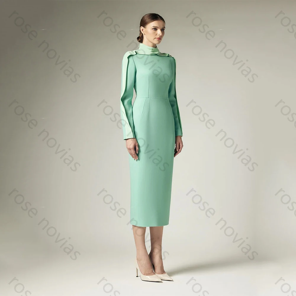 High Quality Simple Elegant Evening Dresses Jersey for Mid-calf O-Neck Slit Prom Dress A-line Vestidos De Fiesta Customized image 3