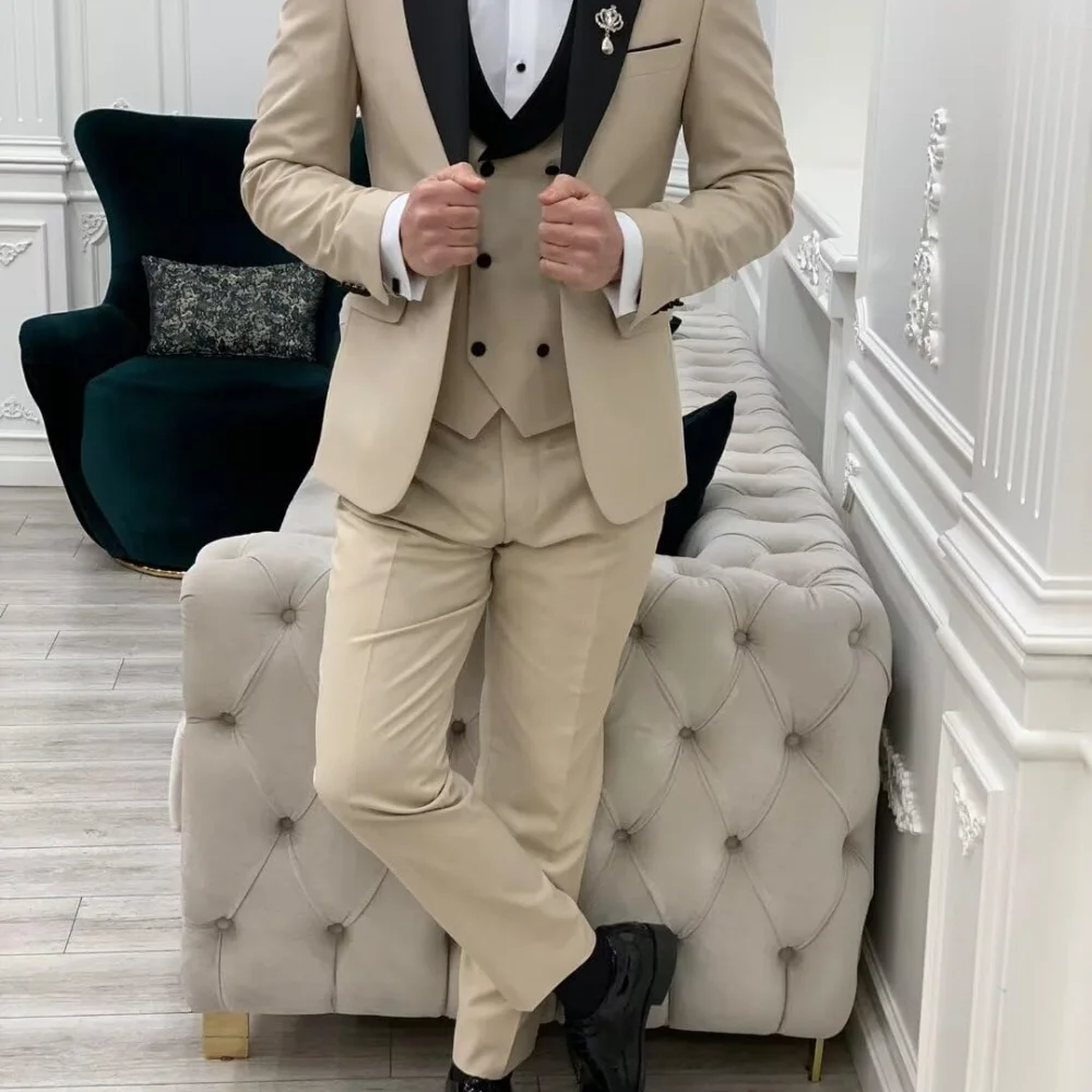 

Mens 3 Piece Tuxedo Suit Slim Fit Wedding Prom Dinner Tuxedo for Men Double Breasted Suits Set with Bow Tie