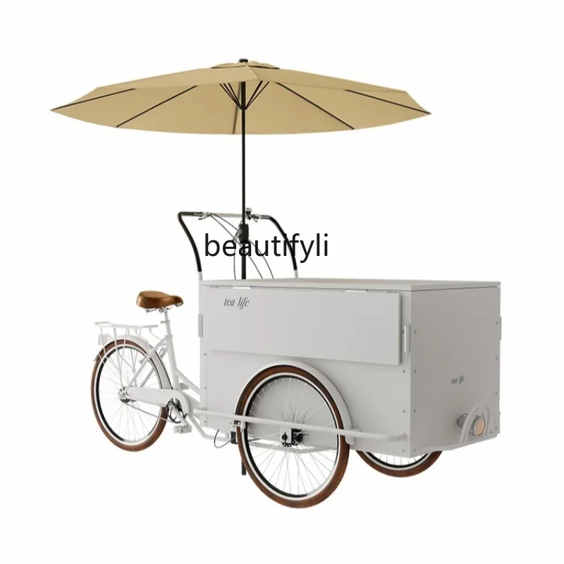 Multifunctional Inverted Cycling Mobile Snack Coffee Cart Float Outdoor Milk Tea Ice Cream Tricycle