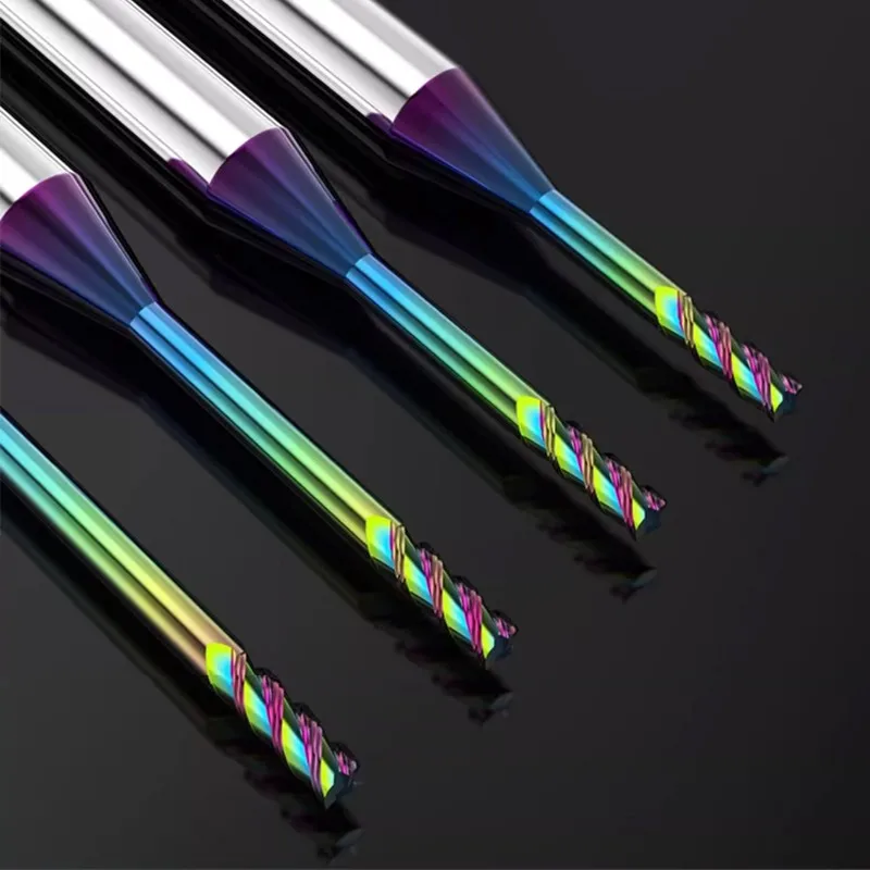 Azzkor ดอกกัดทังสเตนเหล็กคาร์ไบด์เคลือบสีสันสดใสแบบ3ขลุ่ยสำหรับเครื่องจักรอลูมิเนียมซีเอ็นซีเครื่องกัดร่องลึกสำหรับงานกัด