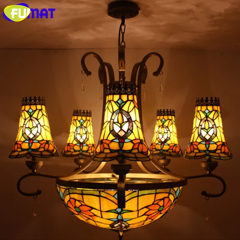 

FUMAT Tiffanylamp Stained Glass Chandelier Lighting Tiffany-style Hanglamp Living Room Hanging Light Fixture Lustre Pendant Lamp