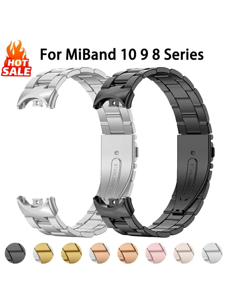 Edelstahl-Armband für Xiaomi Mi Band 10 9 8 Zubehör Ersatz-Pulseira Xiaomi Smart Band 10 9 8 Metall Correa Armband