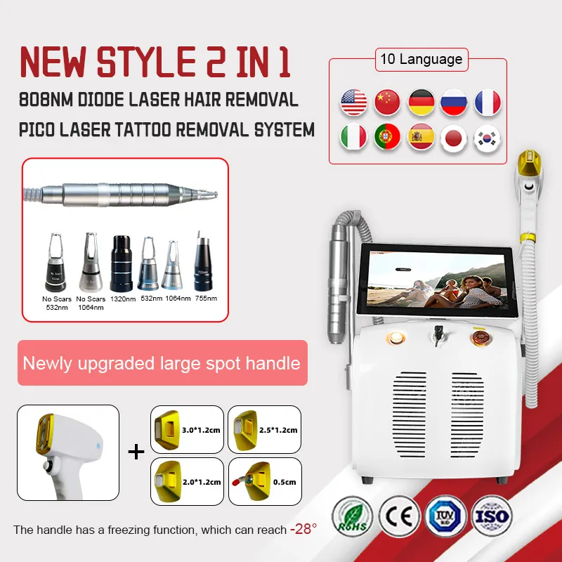 High-end 2in1 755 1064 808nm Hair Removal Machine 4 probes 3500W Diode Laser Picosecond Laser Tattoo Removal carbon Peel