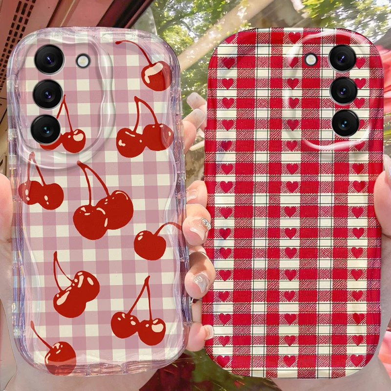 Sweet Red Plaid Heart Case for Samsung Galaxy A50 A50S A37 A36 A35 A34 A32 A26 A25 A24 4G A23 A21S A20S A17 A16 5G A15 A14 Cover