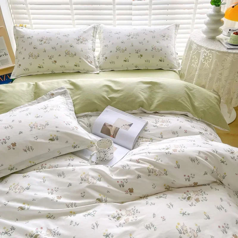 Small clear wind long-staple cotton 100 bed four-piece set cotton bedding summer floral quilt cover sheet bedding