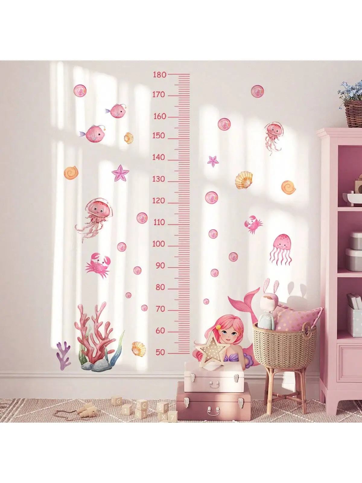 Animal Mermaid Height Measurement Stickers Self-Adhesive Wall Decals for Children's Background Nursery Decorative Height Chart