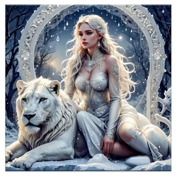 Diamond Embroidery Elven Girl And Lion Mosaic Cross Stitch Diamond Painting Woman New Arrival Animal Picture Rhinestone Wall Art