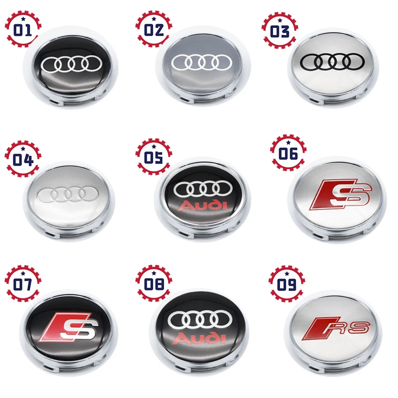 4pcs 56mm 60mm Car Emblem Wheel Center Hub Caps Wheel Badge Sticker For Audi S RS A3 A4 B8 8P 8V B6 A5 A6 C7 Q5 B9 Car Styling