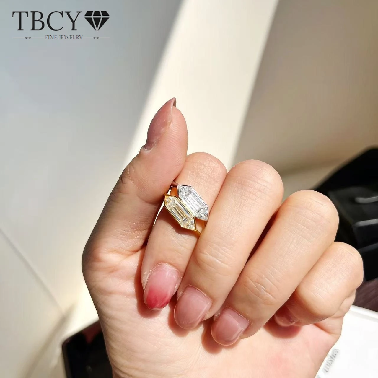 

TBCYD1.2ct Square Cut Moissanite Ring for Women 925 Sterling Silver GRA Engagement Triangle Diamond Sparkling Ring Wedding Band
