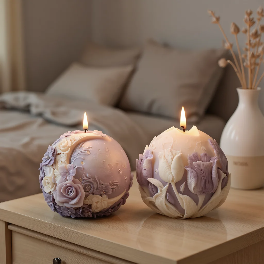 

3D Moon Flower Scented Candle Silicone Mold DIY Spherical Diffuser Stone Ornament Resin Molds for Soap Candle Making Supplies