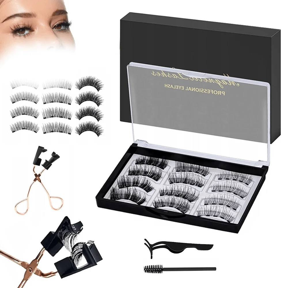 Set di 12 Paia di Ciglia Magnetiche KS01+KS02, Kit di Ciglia Riutilizzabili Senza Colla per Donne, Ciglia Finte Naturali con Scatola Portaoggetti Tutto-in-Uno